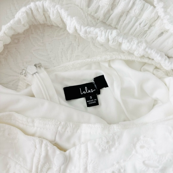 NWOT Lulus Darling Status White Eyelet Puff Sleeve Bustier Midi Dress Small - Picture 4 of 8